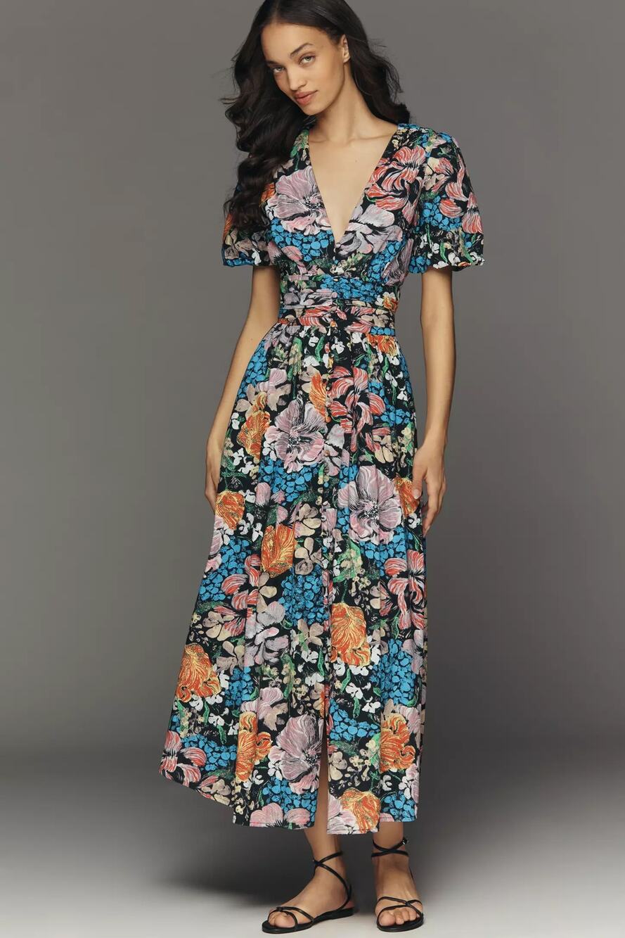 nwt by ANTHROPOLOGIE sz L The Katerina Button Front dress in Nancy Mckie edition